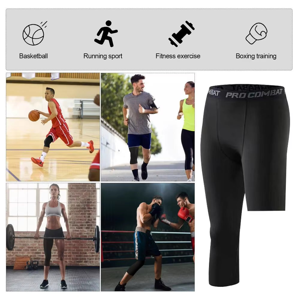 Men'S Sports Compression Pantsleg Basketball Tights Athletic Workout Trousers Quick Dry Sports Cropped Tights Easy to W
