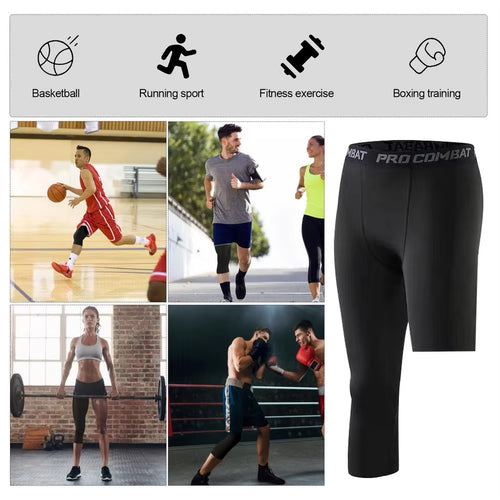 Men'S Sports Compression Pantsleg Basketball Tights Athletic Workout Trousers Quick Dry Sports Cropped Tights Easy to W