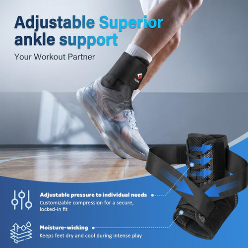 Ankle Brace for Sprained Ankle, Quick Lace up Ankle Brace Support Women Men, Foot Brace Ankle for Plantar Fasciitis Relief and Achilles Tendonitis Wrap, Injury Recover, Running, Sports RED- S